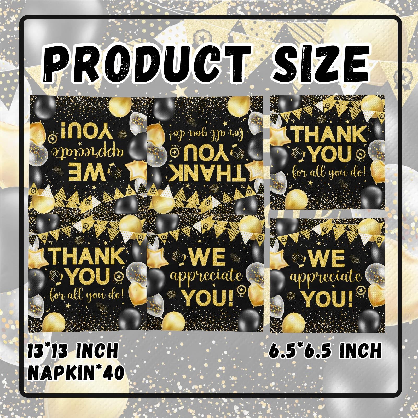 We Appreciate You Napkins Decoration,Thank You Party Decoration 40pcs Black Gold Thank You for All You Do Napkins for Appreciate Party Employee Teacher Doctor Decor