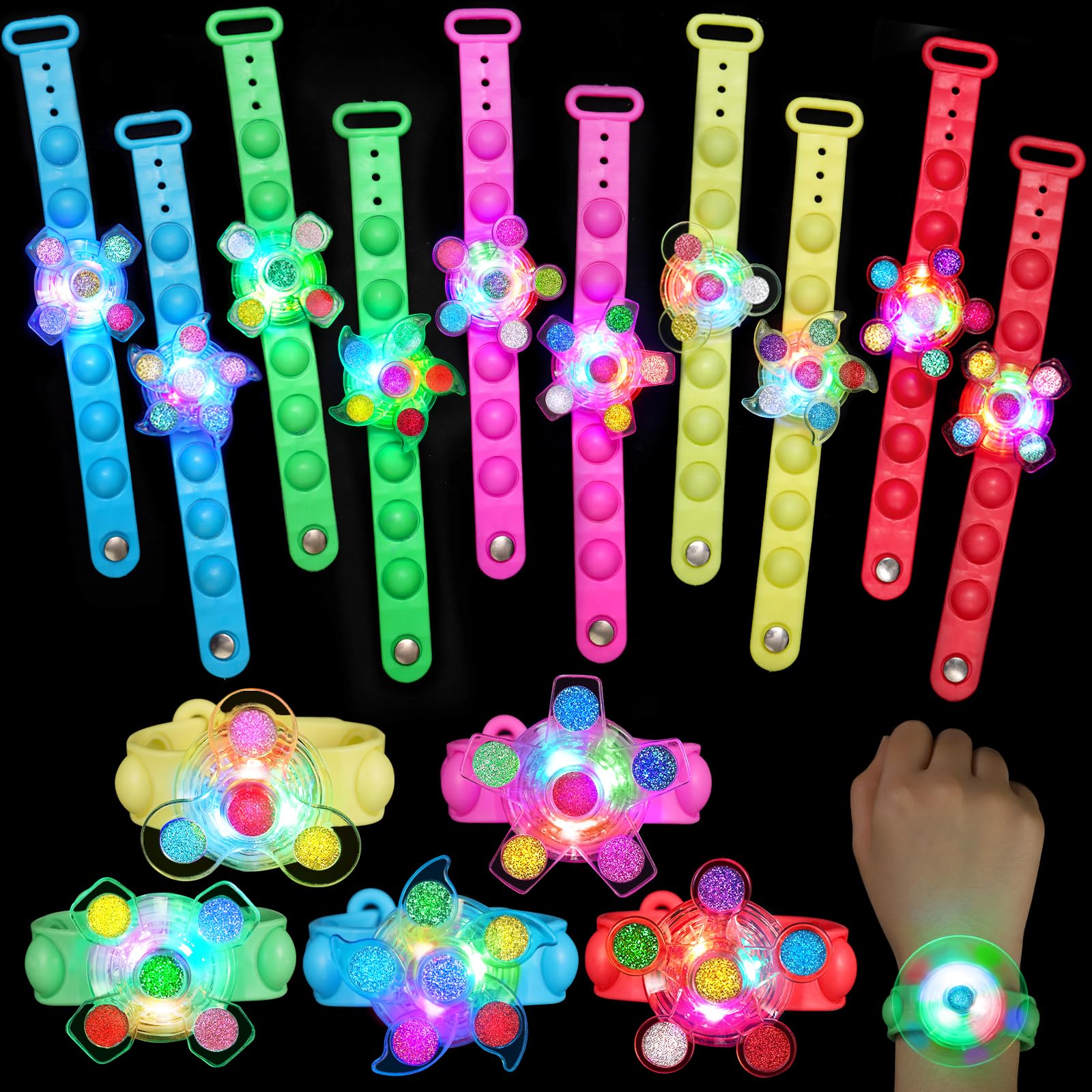 25 Pack Christmas Gifts Party Favors for Kids 3-5 4-8 8-12 Light Up Bracelets Goodie Bags Stuffers for Kids Girls Boys Stockings Stuffers Treasure Box Toys Classroom Prizes Glow in the Dark Bracelets