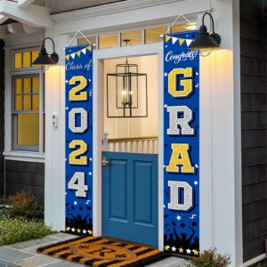 plandrichw graduation banner class of 2024, large blue & gold congrats grad porch sign doorway welcome graduation decoration celebration supplies