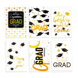 24 pack gold foil 2024 graduation cards bulk with envelopes & stickers - variety of 6 artist-rendered designs - perfect for college & high school graduation gifts and party supplies.