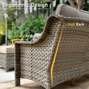 HOOOWOOO 5 Piece Patio Furniture Conversation Sets with Swivel Rocking Chairs,Outdoor Wicker Furniture with LED Tablet,All Weather Resistant High Back Rattan Conversational Set(Beige Tan)