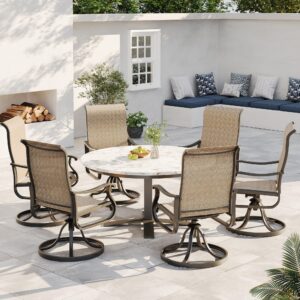 VONZOY Patio Swivel Chairs Set of 2, Outdoor Dining Chairs with High Back, All-Weather Swivel Rocker Chair for Lawn, Porch or Garden (Brown)