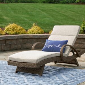 Signature Design by Ashley Beachcroft Outdoor Chaise Lounge with Cushion, 30" W x 79" D x 40" H, Dark Brown & Beige