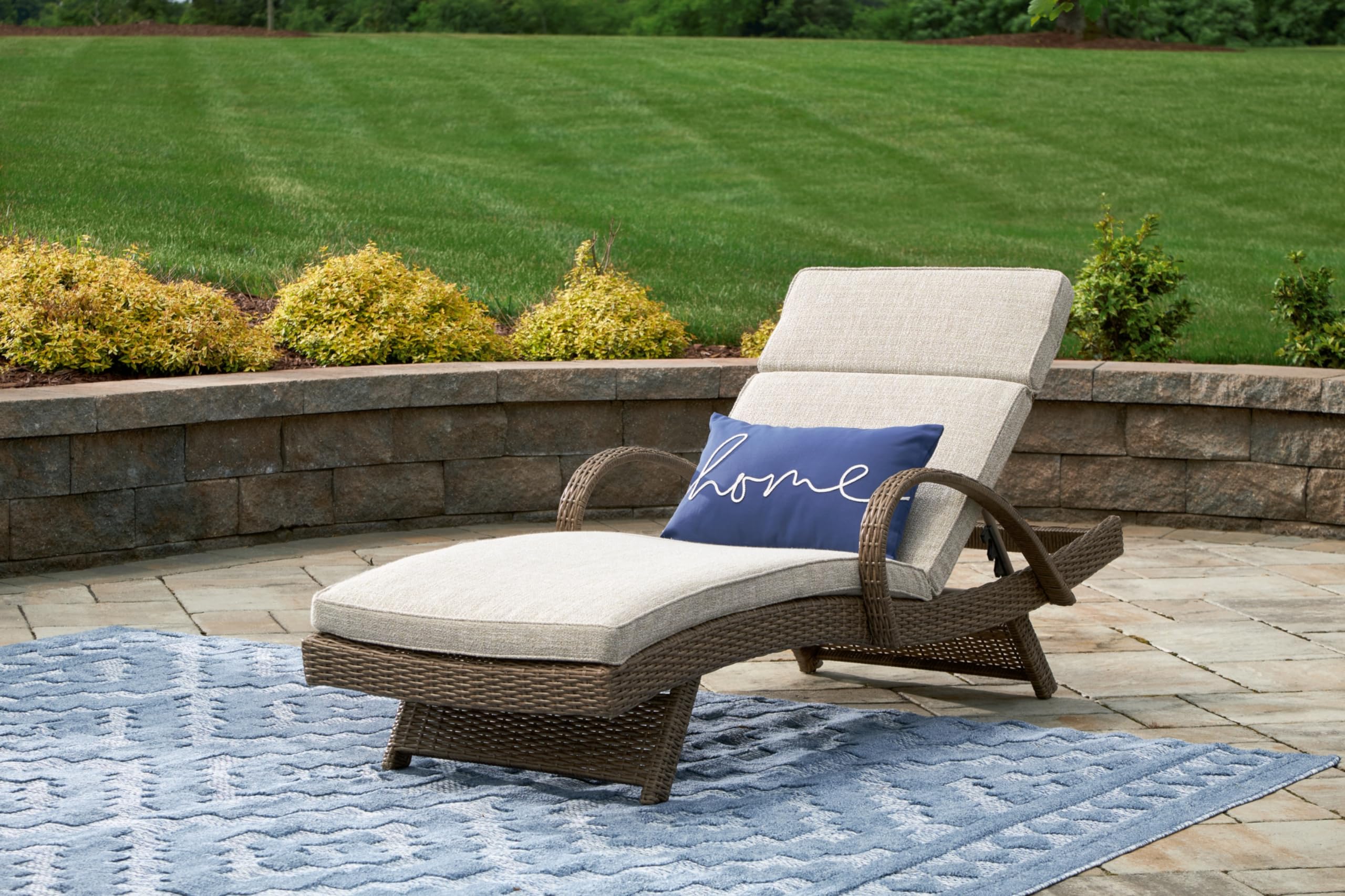 Signature Design by Ashley Beachcroft Outdoor Chaise Lounge with Cushion, 30" W x 79" D x 40" H, Dark Brown & Beige