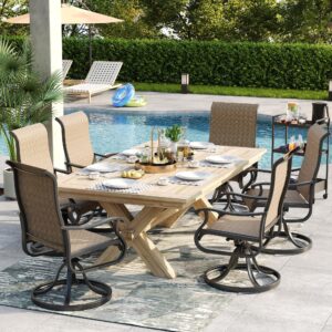 VONZOY Patio Swivel Chairs Set of 2, Outdoor Dining Chairs with High Back, All-Weather Swivel Rocker Chair for Lawn, Porch or Garden (Brown)