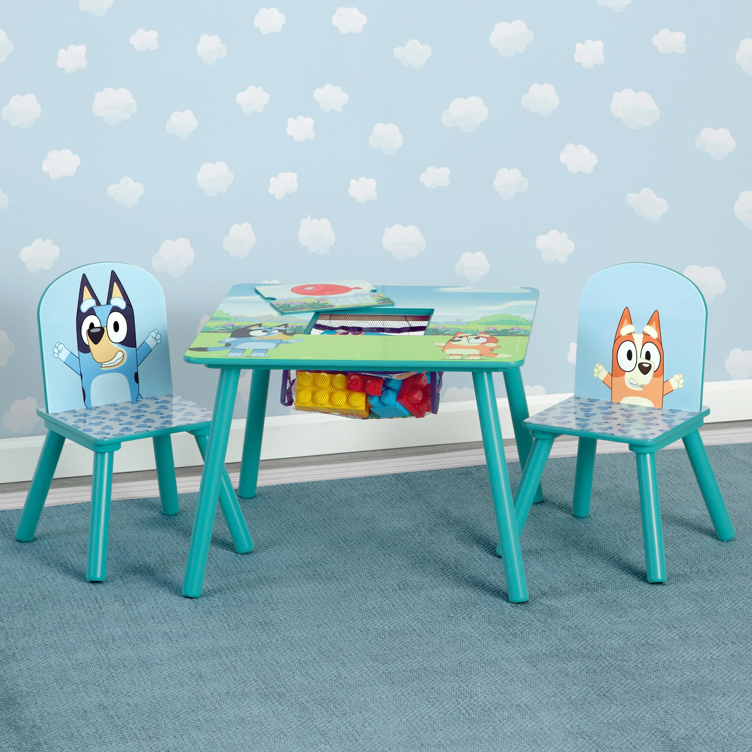 Delta Children Bluey Kids Table and Chair Set with Storage (2 Chairs Included) - Greenguard Gold Certified - Ideal for Arts & Crafts, Snack Time, Homeschooling, Homework & More, Blue