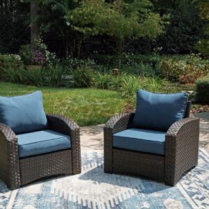 Signature Design by Ashley Windglow Outdoor Lounge Chair with Cushion, 34" W x 31" D x 37" H, Blue & Dark Brown