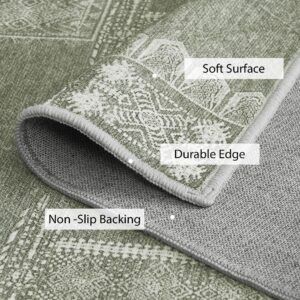 NICETOWN Sage Green Rug 2x3 Rugs Entryway Small Rug Washable Christmas Rug Thin Geometric Area Rug with Rubber Backing - 2x3 Boho Non-Slip Foyer Carpet for Kitchen Laundry Bathroom Bedroom, Sage Green