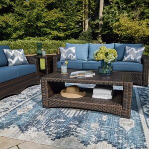 Signature Design by Ashley Windglow Outdoor Lounge Chair with Cushion, 34" W x 31" D x 37" H, Blue & Dark Brown