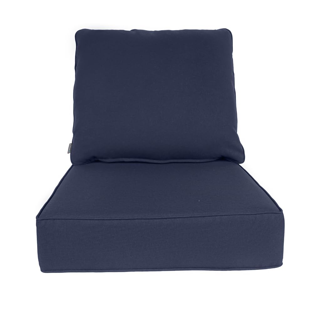 SUPMAISON Pack of 2 Outdoor Deep Seat Cushion Set, 24 x 24, Fade Resistant, Deep Seat Bottom and Back Cushion for Chair, Sofa, and Couch, zipper, foam (Navy Dobby)