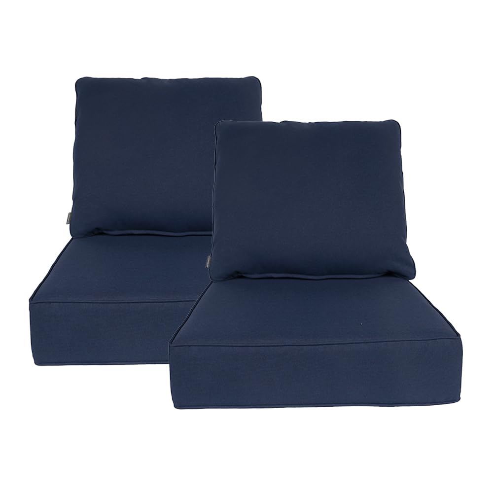 SUPMAISON Pack of 2 Outdoor Deep Seat Cushion Set, 24 x 24, Fade Resistant, Deep Seat Bottom and Back Cushion for Chair, Sofa, and Couch, zipper, foam (Navy Dobby)