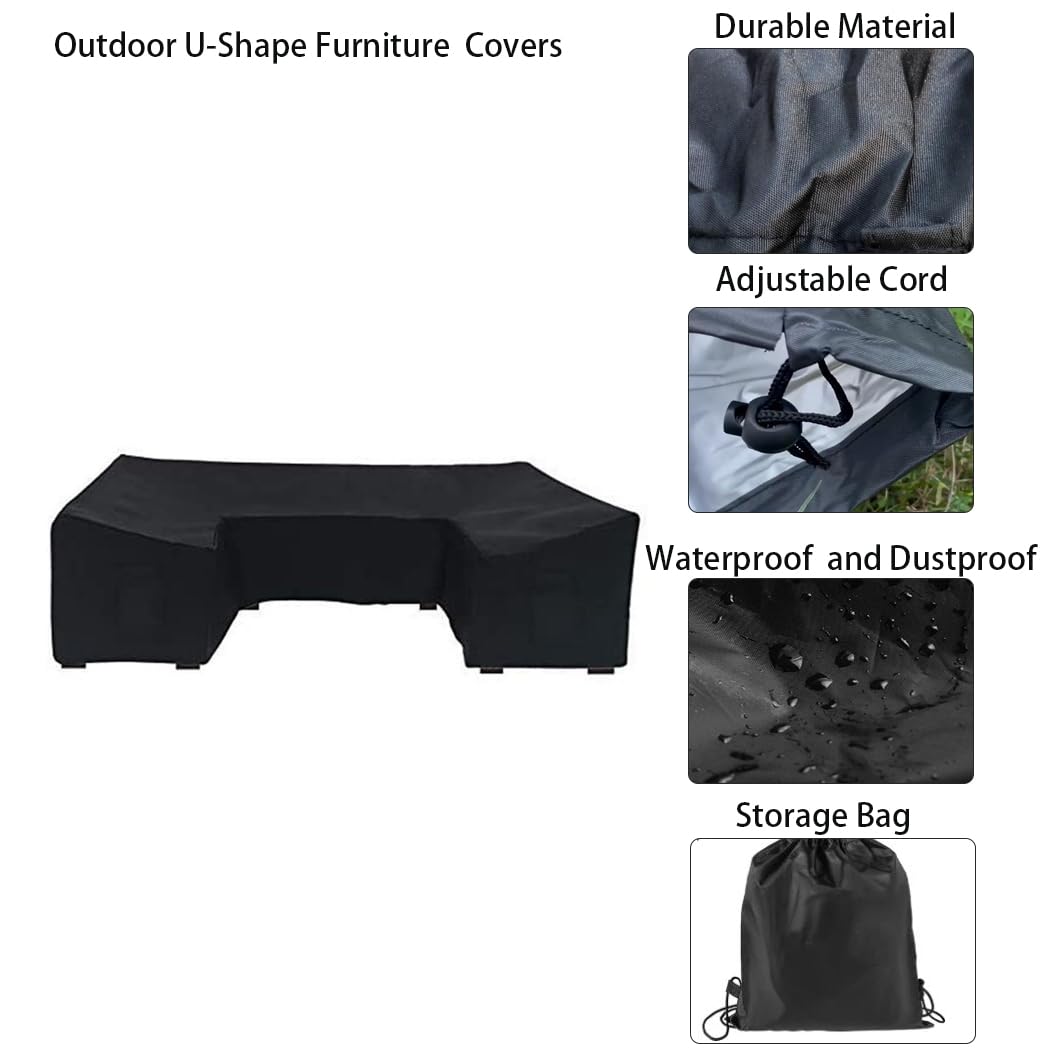 J&C Furniture Covers U- Shape Patio Sectional Covers Waterproof Outdoor Sofa Cover Garden Sofa Cover Furniture Sets protection for Outdoor Furniture Covers