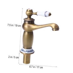 Angoily Bathroom Accessories Kitchen Water Sink Faucet Porcelain Basin Faucet One Hole Bathtub Faucet Vintage Copper Faucet Hot and Cold Mixer Deck Mount Faucet Bathroom Faucet All Bronze