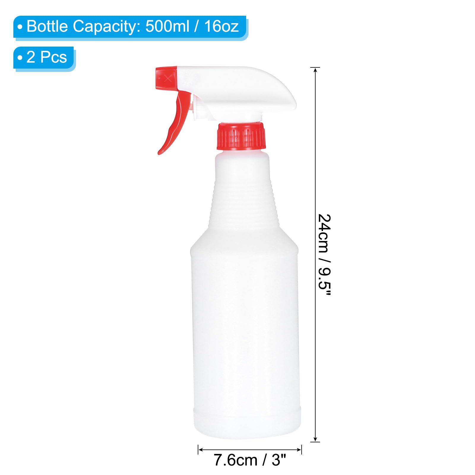 PATIKIL 500ml/16oz Plastic Spray Bottles, 2pcs Adjustable Nozzle Leak Proof Empty Water Mist Stream Sprayer for Cleaning Solutions Plants Hair, Red