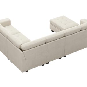 Belffin Velvet Modular Sectional Sofa with Storage Ottoman 6 Seater L Shaped Sectional Modular Sofa Couch with Reversible Chaise Convertible Corner Sectional Couch Beige