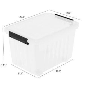 DynkoNA 4-Pack 50 Quarts Plastic Storage Box with Wheels, Clear Latch Bins with Lids