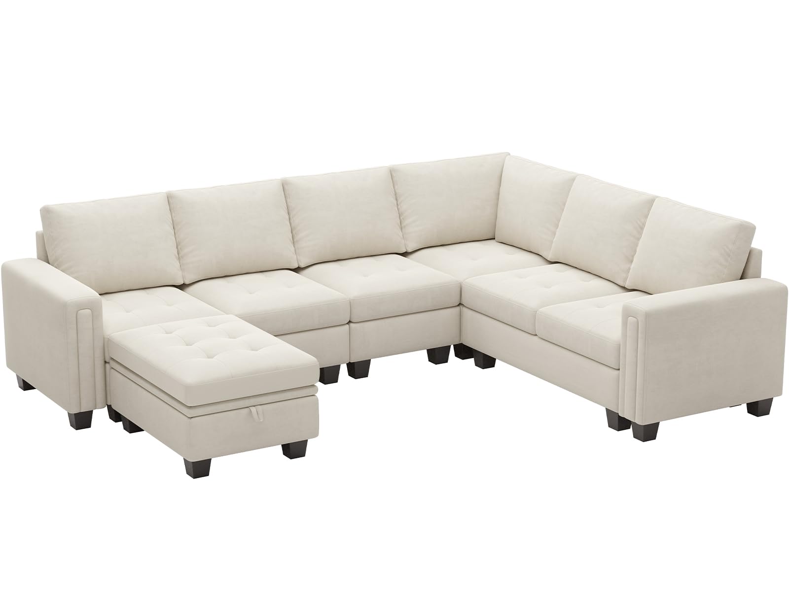 Belffin Velvet Modular Sectional Sofa with Storage Ottoman 6 Seater L Shaped Sectional Modular Sofa Couch with Reversible Chaise Convertible Corner Sectional Couch Beige