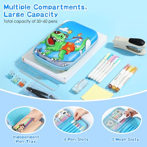 MoKo Pencil Case with Large Capacity, Zipper Protective Pen Holder Pencil Storage Bag Portable Students Stationery Box Cute Unicorn Pattern Pencil Pouch for Kids Gift, Blue & Green