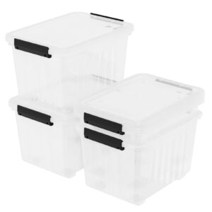 dynkona 4-pack 50 quarts plastic storage box with wheels, clear latch bins with lids