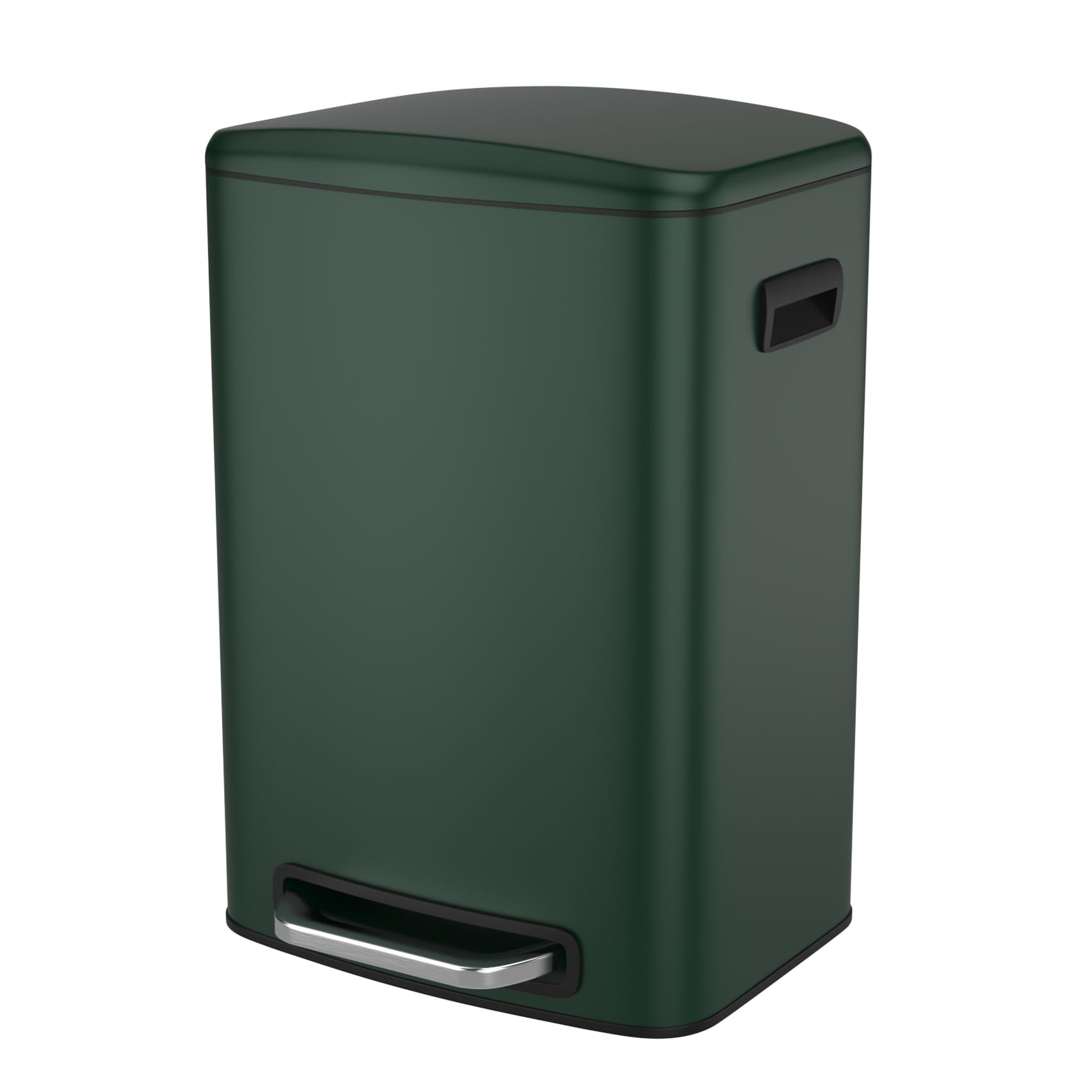 Fulocseny Rectangular Green Stainless Steel Trash Can,50 L 13 Gallon Large Capacity Foot Pedal Thickened Body Garbage Can with Soft Close Quiet Lid for Bathroom, Kitchen, Living Room