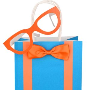 Bolsome 20Pcs Orange Blue Party Favor Bags with 20Pcs Paper Glasses and Bow Tie Blue Orange DIY Paper Gift Bags with Handles for Kids for Construction Birthday Party Baby Shower Supplies