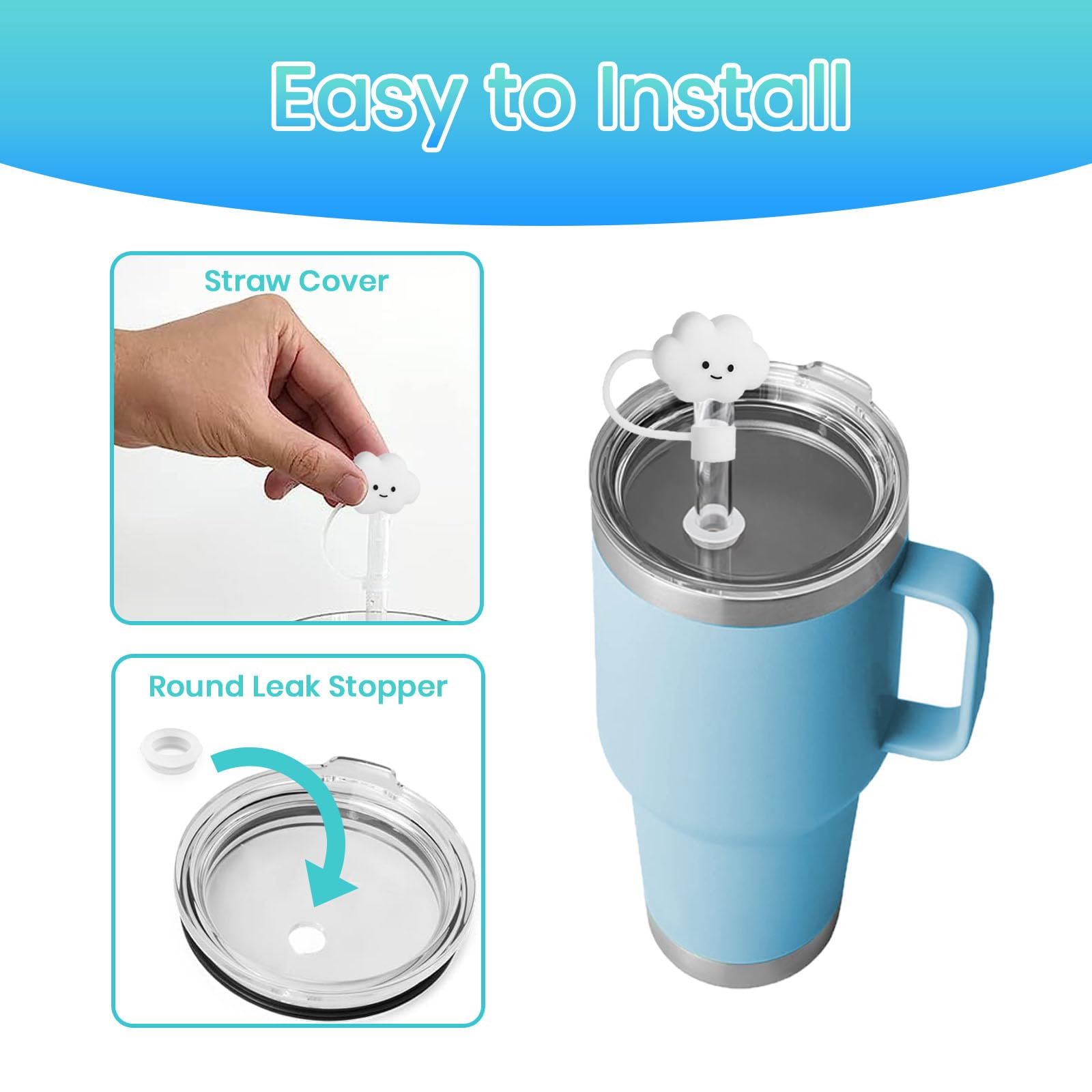 BOSORIO Spill Stopper Compatible with YETI Straw Cup 16oz 20oz 24oz 25oz 26oz 35oz, 2 Straw Cover Topper Cap and 2 Leak Proof Stopper Mug Tumbler Accessories Lid Part