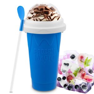 slushy maker cup - diy magic slushy maker squeeze cup, portable smoothie squeeze cup for juices, milk and ice cream make, double layers silicone slushie cup with straw for friends,family gifts(blue)