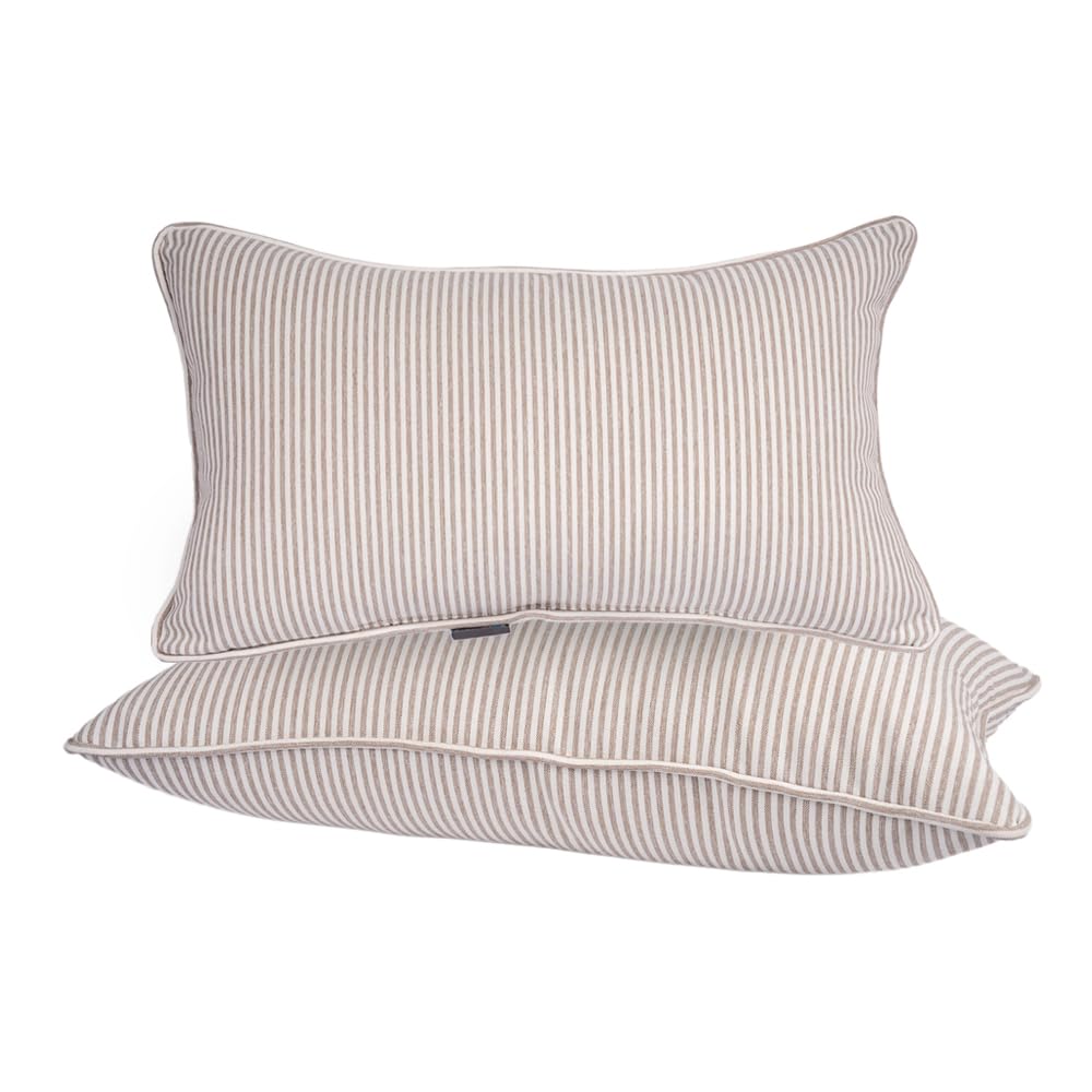 SUPMAISON Pack of 2 Decorative Indoor Outdoor Outdoor Pillow 20" x 12", (Polyester, Veranda Stripe Tan)