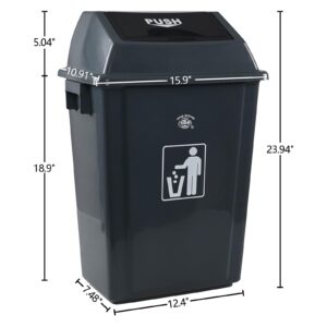 Guankan 13 Gallon Plastic Trash Can with Swing Lid, Large Kitchen Garbage Can with Lid, Grey, 4-Pack