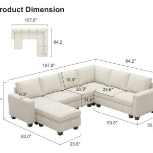 Belffin Velvet Modular Sectional Sofa with Storage Ottoman 6 Seater L Shaped Sectional Modular Sofa Couch with Reversible Chaise Convertible Corner Sectional Couch Beige