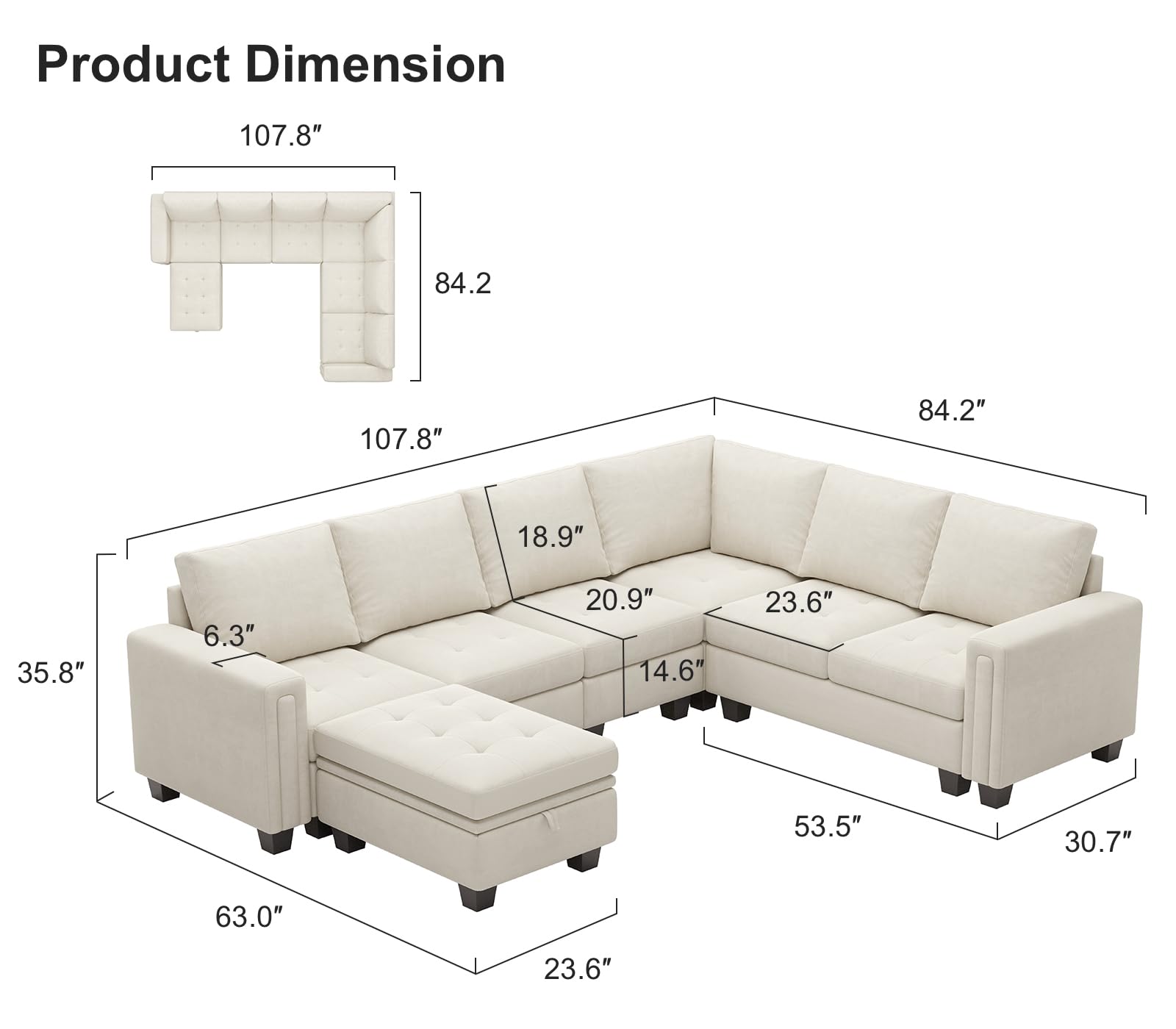 Belffin Velvet Modular Sectional Sofa with Storage Ottoman 6 Seater L Shaped Sectional Modular Sofa Couch with Reversible Chaise Convertible Corner Sectional Couch Beige