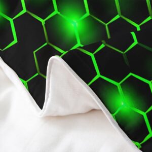 Feelyou Green and Black Duvet Cover 100% Cotton Queen Size Boys Girls Honeycomb Bedding Set for Kids Geometry Hexagon Comforter Cover Set Geometrical Bedspread Cover Room Decor Bedclothes Zipper