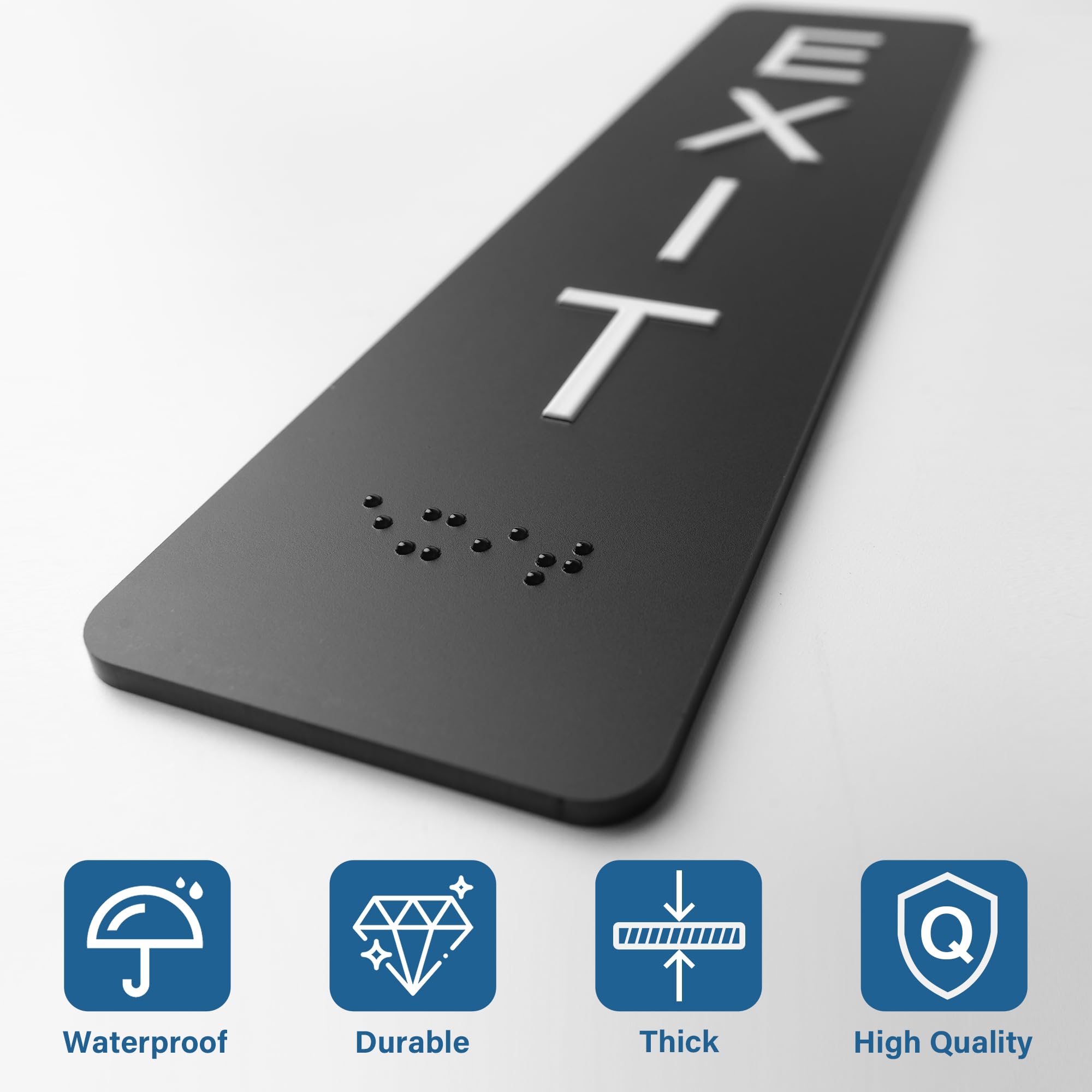 Exit Sign - ADA Compliant Exit Signs With Braille and Raised Letters for Business, Emergency Exit Sign for Office Restroom Indoor Outdoor,Easy Installation-Horizontal (2.8 * 5.8 In)