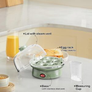 Rapid Egg Cooker, 7 Egg Capacity Electric Egg Cooker for Hard Boild Eggs, Medium, Soft, Poached, Steamed Eggs,Egg Boiler with Auto Shut Off, BPA Free, Green