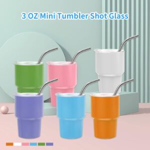 PLAPITATE 3oz Mini Tumbler Shot Glass with Straw and Lid, Set of 6 Colored Sublimation Mini Shot Glass Tumblers, Colored Stainless Steel Double Wall Vacuum Insulated Cups (6 Colors)