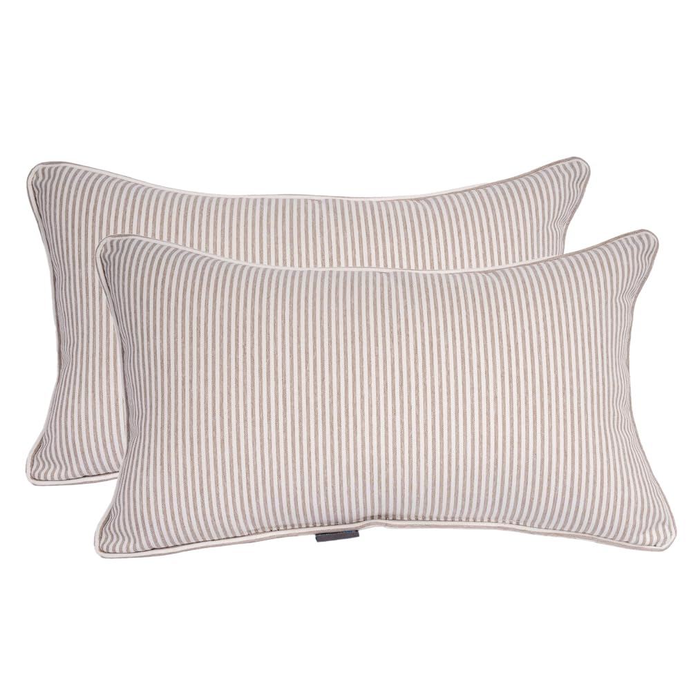 SUPMAISON Pack of 2 Decorative Indoor Outdoor Outdoor Pillow 20" x 12", (Polyester, Veranda Stripe Tan)