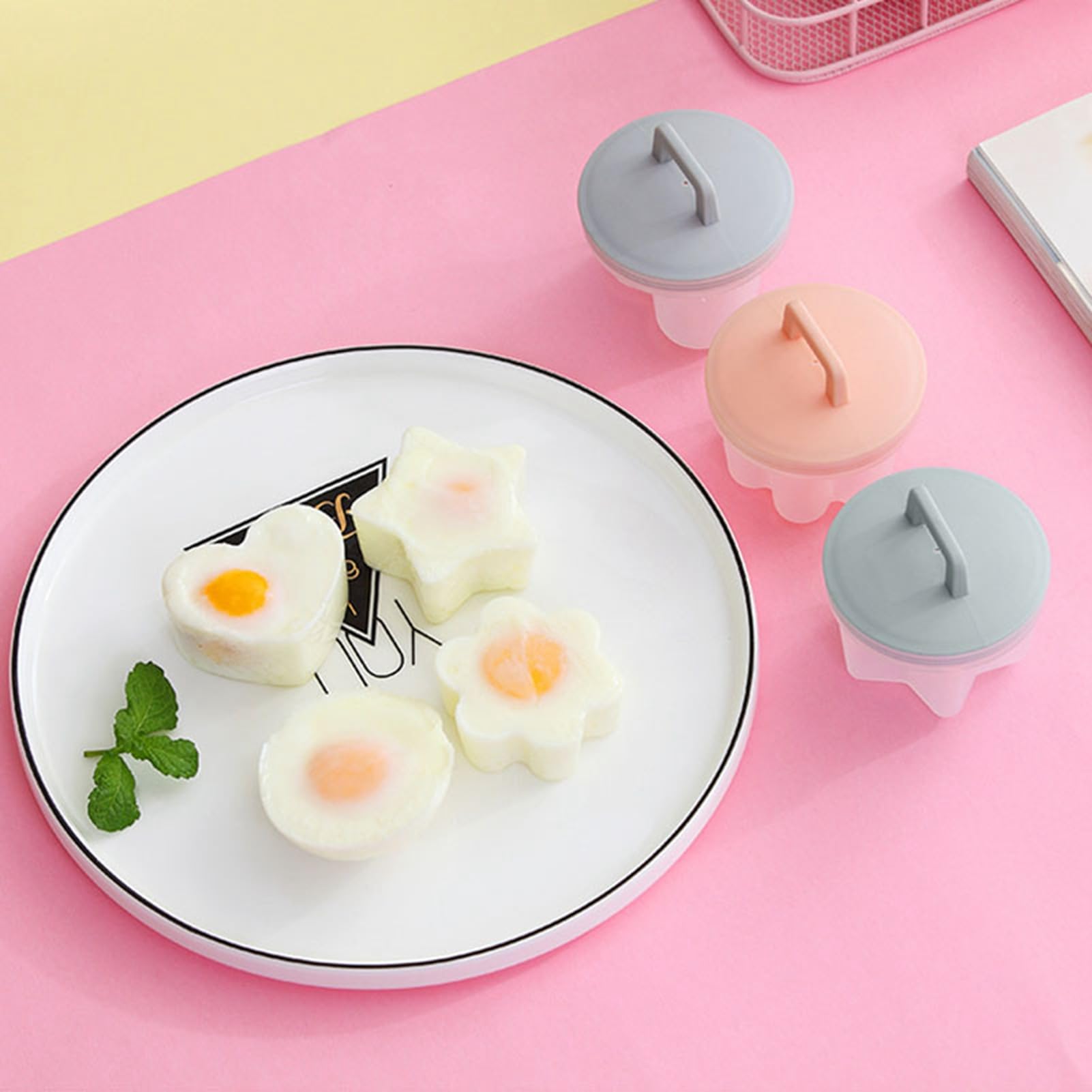 Boiled Egg Molds, 4Pcs Cartoon Cute Boil Egg Molds Sushi Rice Molds Hard Boiled Egg Shaper Cake Chocolate Molds with Oil Brush for Home Kitchen(Grey)