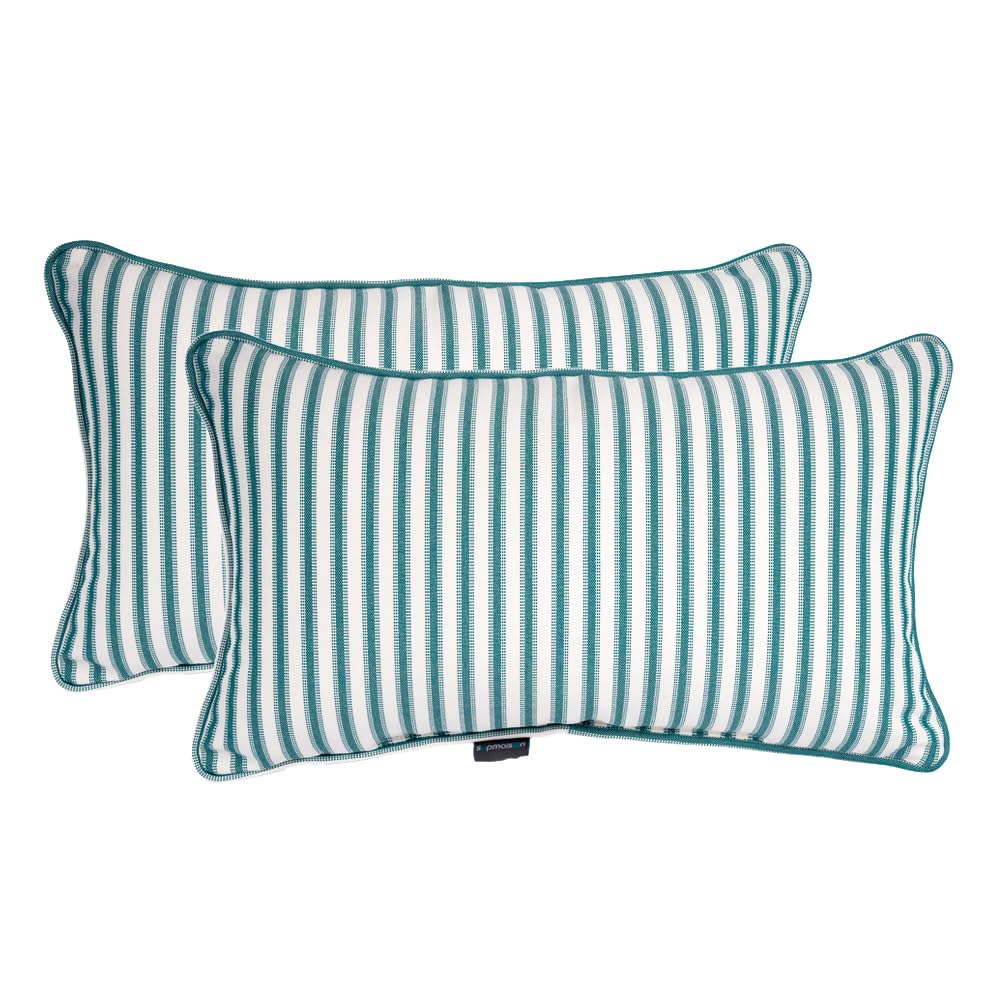 SUPMAISON Pack of 2 Decorative Indoor Outdoor Outdoor Pillow 20" x 12", (Polyester, Crestwood Stripe Turquoise)