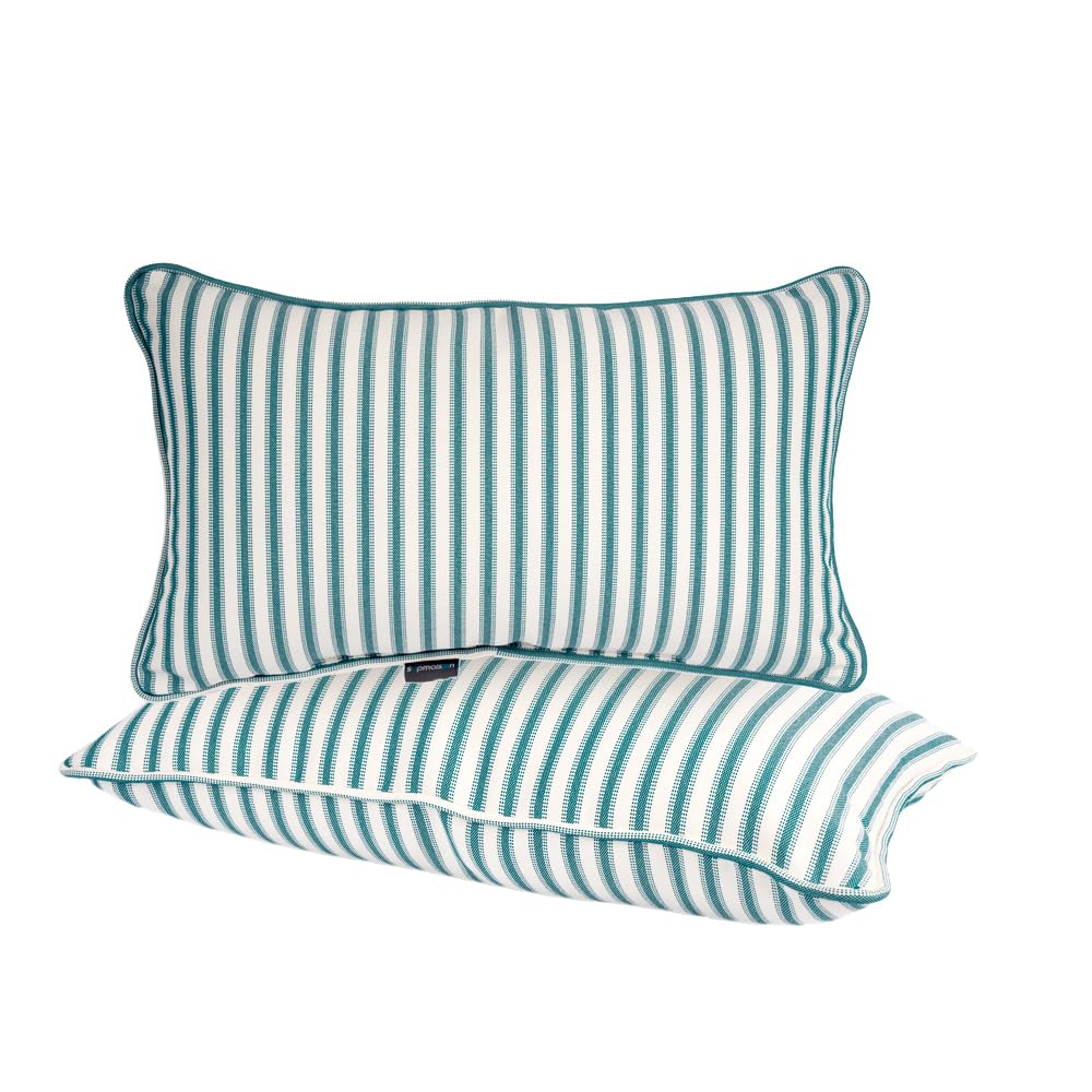 SUPMAISON Pack of 2 Decorative Indoor Outdoor Outdoor Pillow 20" x 12", (Polyester, Crestwood Stripe Turquoise)