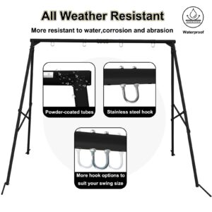 Swing Stand A Frame for 2 Swings,550lbs Metal Saucer Tree Swing Frame Heavy Duty,70” High and 97” Wide,All Weather Resistant Anti-Rust,for Kids Adult Outdoor Backyard(Without Swing) (Black)