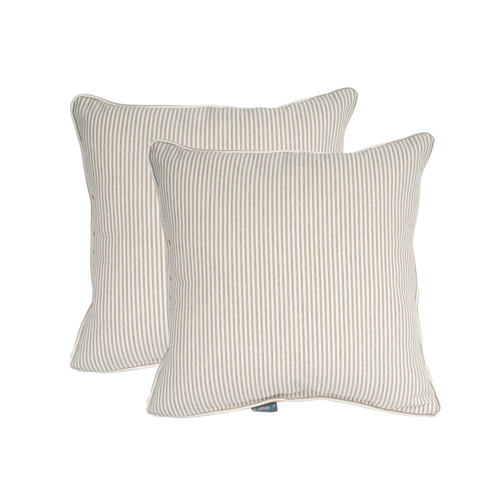 SUPMAISON Pack of 2 Decorative Indoor Outdoor Pillow 18" x 18" (Polyester, Veranda Stripe/Tan)