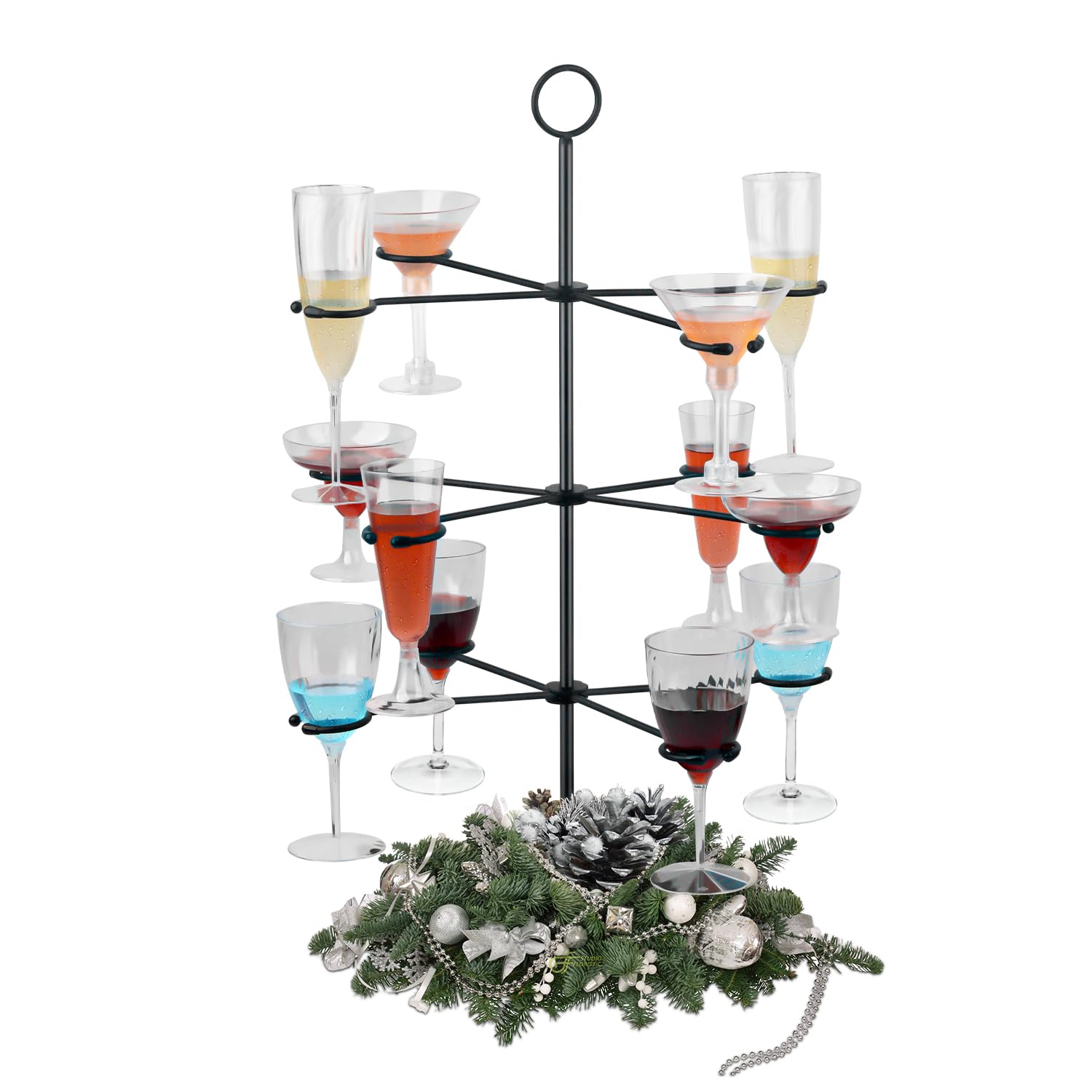 Cocktail Tree Stand for Parties Brunch,3 Tiers 12 Holders Drink tower Wine Glass Holder Stand,Champagne Tower Martinis Tree, Wine Glasses Display Margarita tower ,Drink stand for Mimosa Bar Parties Bridal Shower Weddings