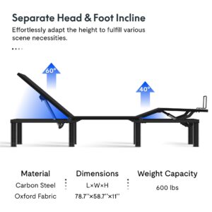 FLEXISPOT S2E Adjustable Bed Frame Base Queen,One-Person Transport and Assembly,Adjustable Bed Legs,Oxford Fabric Bedspread,Wired Remote,Whisper Quiet Durable Motor,Mattress Holder.