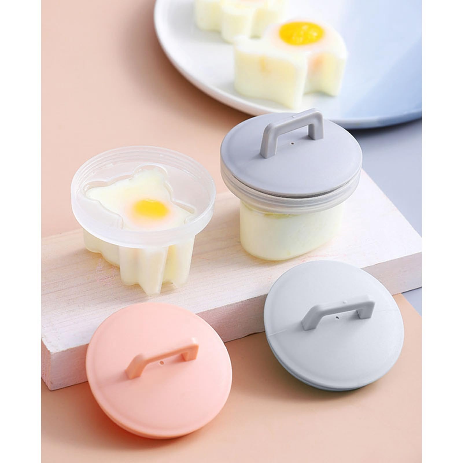 Boiled Egg Molds, 4Pcs Cartoon Cute Boil Egg Molds Sushi Rice Molds Hard Boiled Egg Shaper Cake Chocolate Molds with Oil Brush for Home Kitchen(Grey)