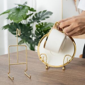 GSHLLO 2 Pcs Cup Saucer Holders Tea Cup Display Stand Metal Cup Plate Stand Rack Afternoon Tea Cup Rack Coffee Mug Organizer for Plate Teapot Tableware Display