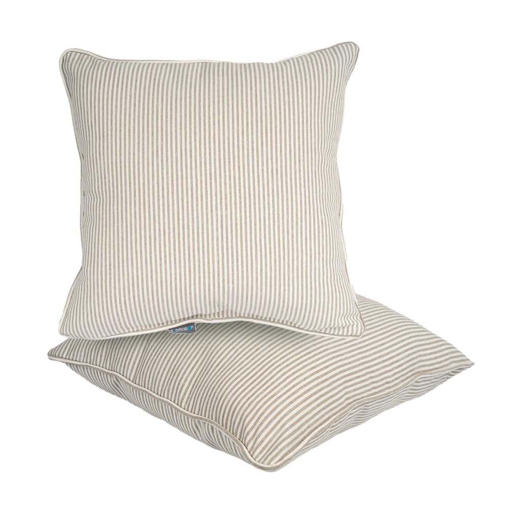 SUPMAISON Pack of 2 Decorative Indoor Outdoor Pillow 18" x 18" (Polyester, Veranda Stripe/Tan)