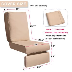 Skypatio Only Cover(Cushion not Included), Recliner Replacement Cushion Cover, Washable Cushion Deep Seat Cover, UV Resistant, Fade Resistant and Waterproof(Khaki)