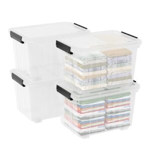 DynkoNA 4-Pack 50 Quarts Plastic Storage Box with Wheels, Clear Latch Bins with Lids