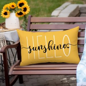 RABUSOFA Outdoor Waterproof Pillows Decorative Throw Pillows,12x20 Inch Patio Hello Sunshine Summer Pillow Covers,Yellow Waterproof Pillow Cases for Balcony Furniture Garden(2-12) (12"x20")