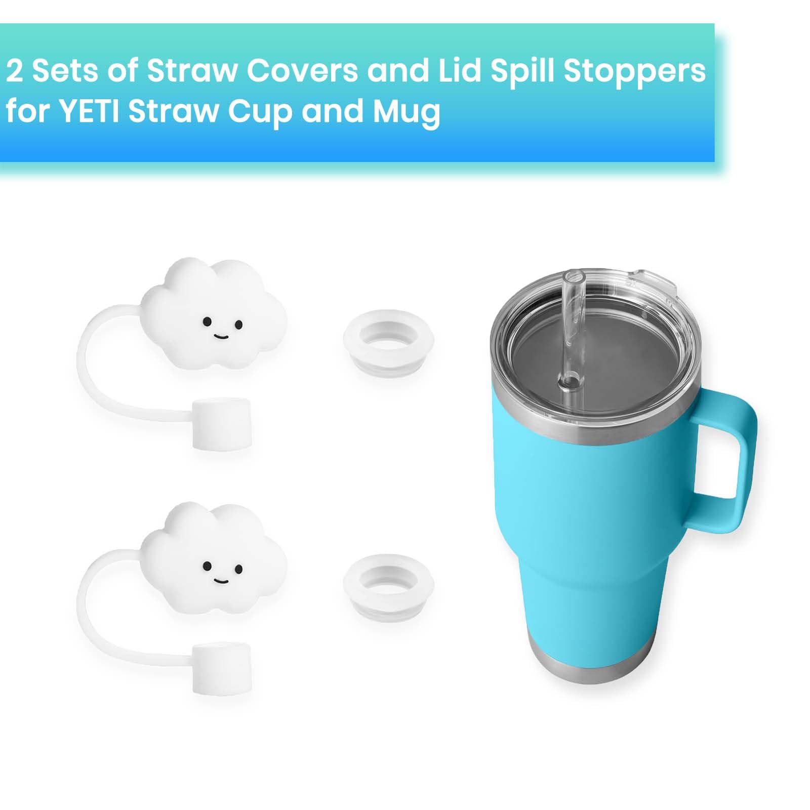 BOSORIO Spill Stopper Compatible with YETI Straw Cup 16oz 20oz 24oz 25oz 26oz 35oz, 2 Straw Cover Topper Cap and 2 Leak Proof Stopper Mug Tumbler Accessories Lid Part